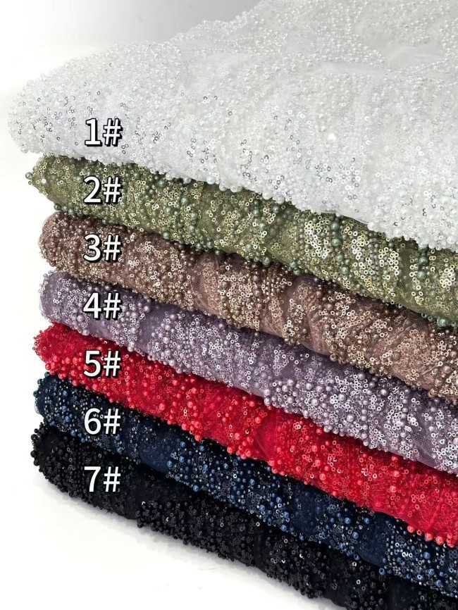 5 Yards Multi-Color Sequined Beaded Embroidered Lace Material Fabric HN058
