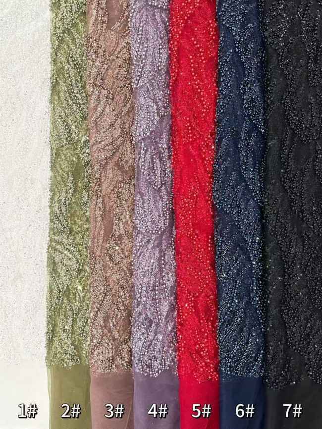 5 Yards Multi-Color Sequined Beaded Embroidered Lace Material Fabric HN058