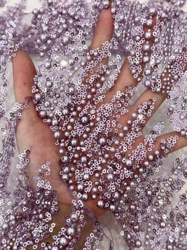 5 Yards Multi-Color Sequined Beaded Embroidered Lace Material Fabric HN058
