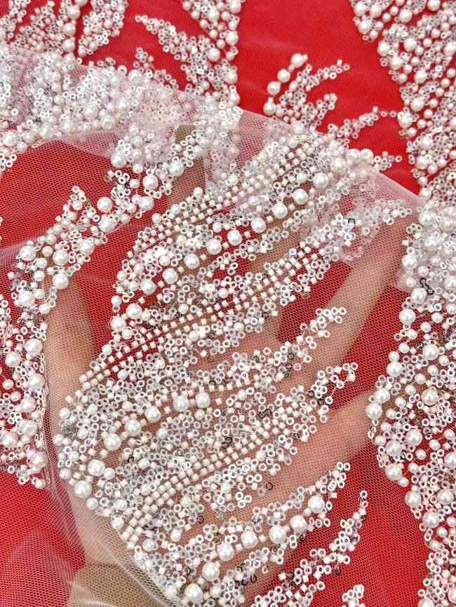 5 Yards Beaded Lace Material Fabric