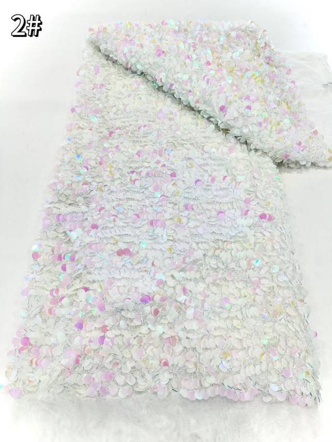 5 Yards Multi-Color Sequined Beaded Embroidered Lace Material Fabric HN060