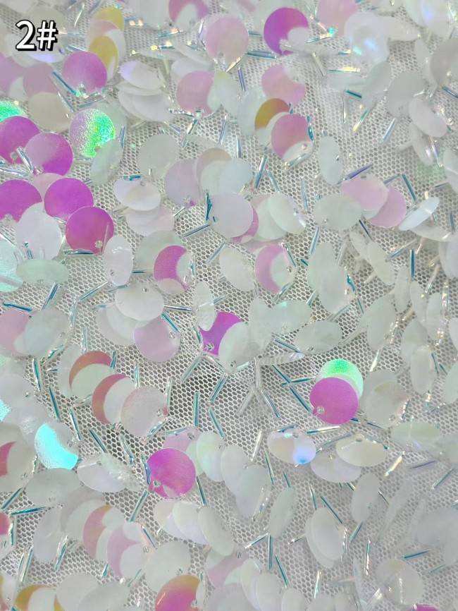 5 Yards Multi-Color Sequined Beaded Embroidered Lace Material Fabric HN060