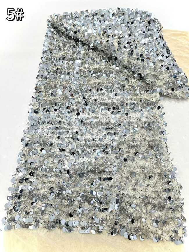 5 Yards Multi-Color Sequined Beaded Embroidered Lace Material Fabric HN060