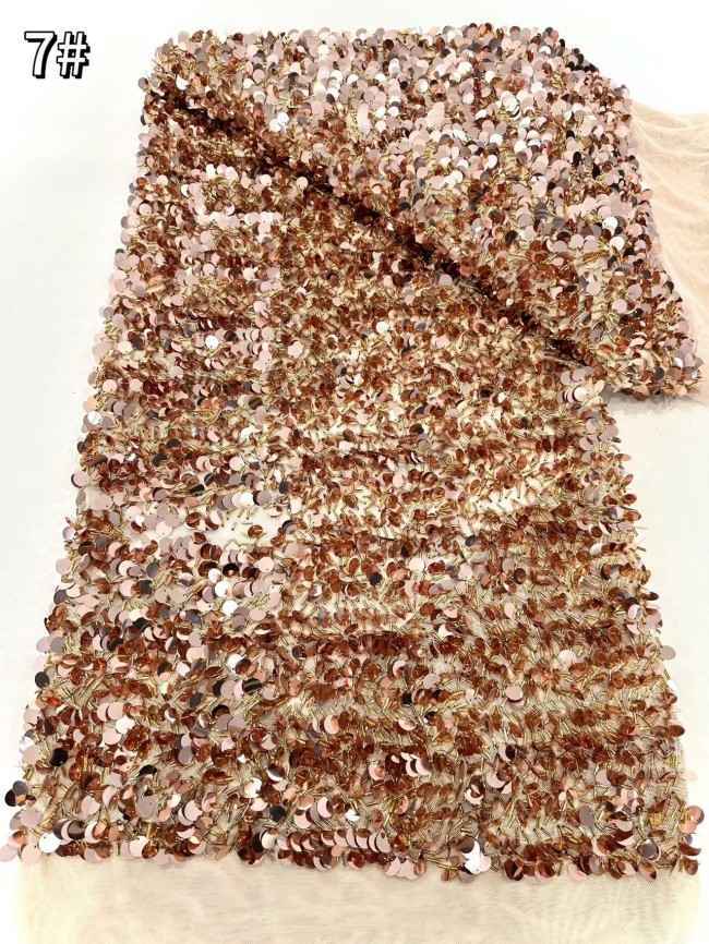 5 Yards Multi-Color Sequined Beaded Embroidered Lace Material Fabric HN060