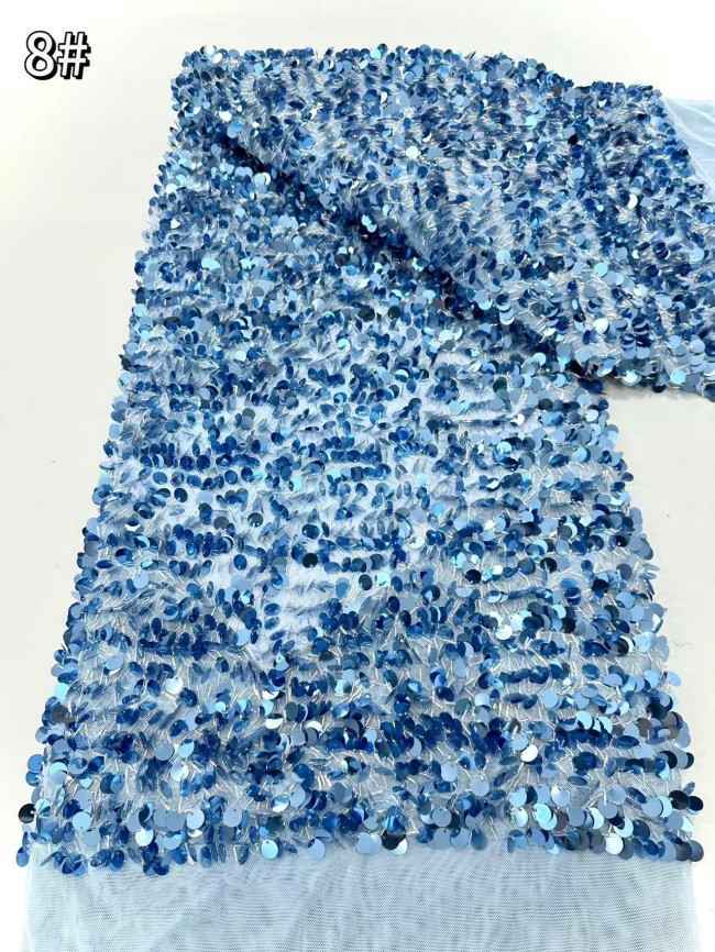 5 Yards Multi-Color Sequined Beaded Embroidered Lace Material Fabric HN060
