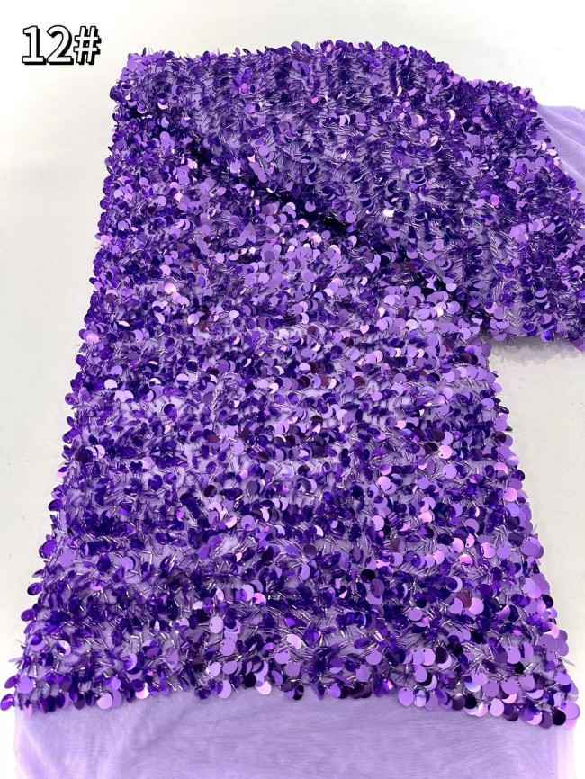 5 Yards Multi-Color Sequined Beaded Embroidered Lace Material Fabric HN060