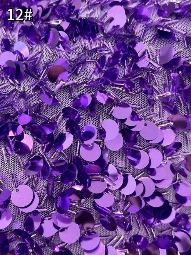 5 Yards Multi-Color Sequined Beaded Embroidered Lace Material Fabric HN060