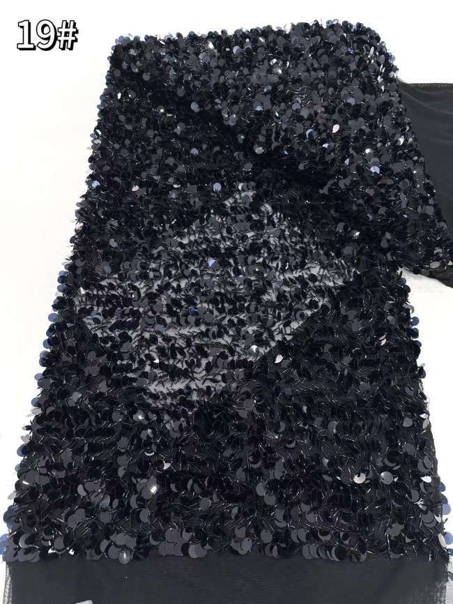 5 Yards Multi-Color Sequined Beaded Embroidered Lace Material Fabric HN060