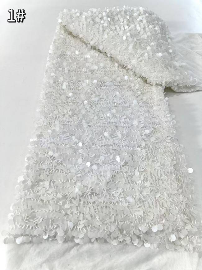 5 Yards Multi-Color Sequined Beaded Embroidered Lace Material Fabric HN060