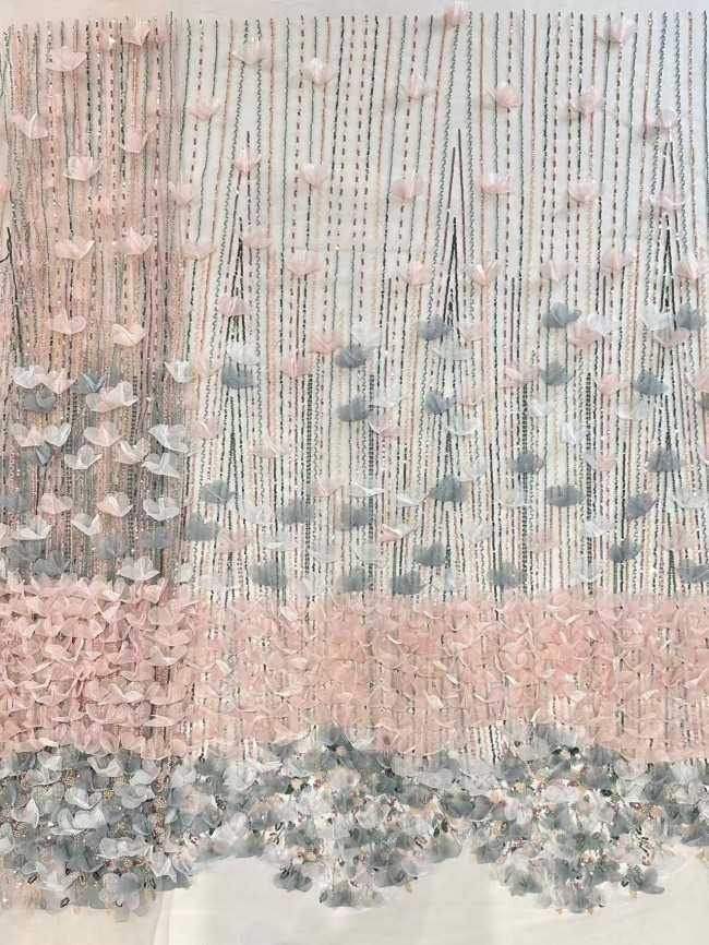 5 Yards Multi-Color Sequined Beaded Embroidered Lace Material Fabric HN076