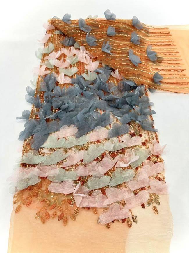 5 Yards Multi-Color Sequined Beaded Embroidered Lace Material Fabric HN076