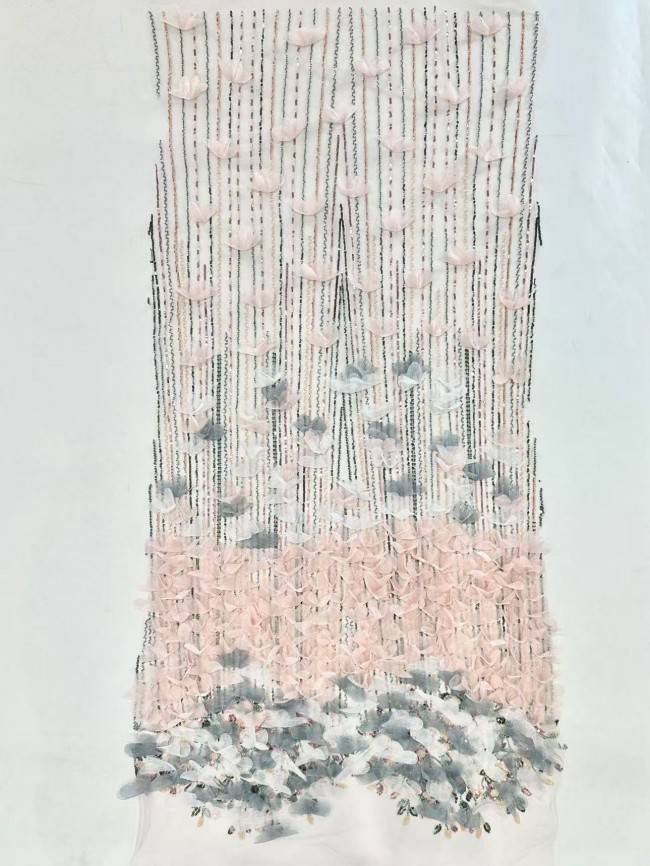 5 Yards Multi-Color Sequined Beaded Embroidered Lace Material Fabric HN076