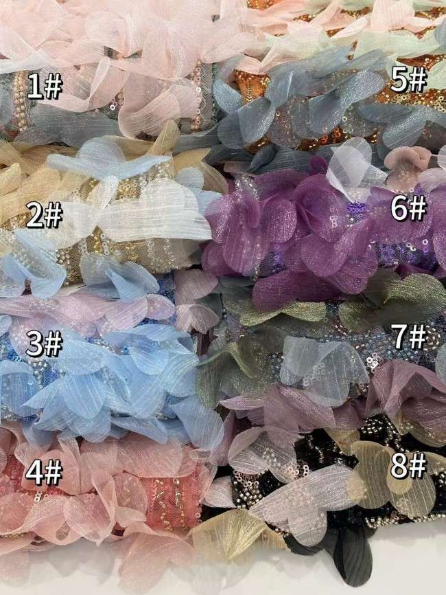 5 Yards Multi-Color Sequined Beaded Embroidered Lace Material Fabric HN076