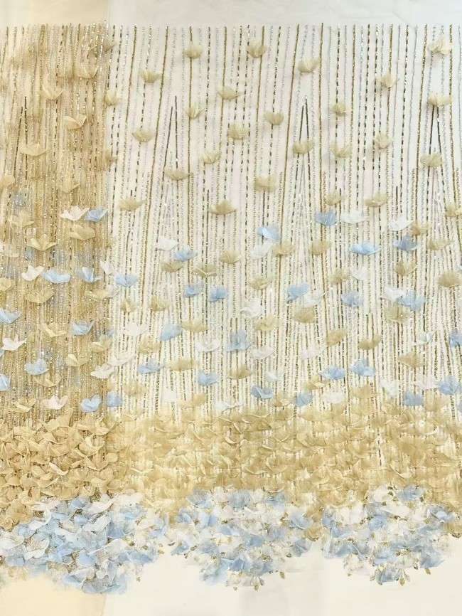 5 Yards Multi-Color Sequined Beaded Embroidered Lace Material Fabric HN076