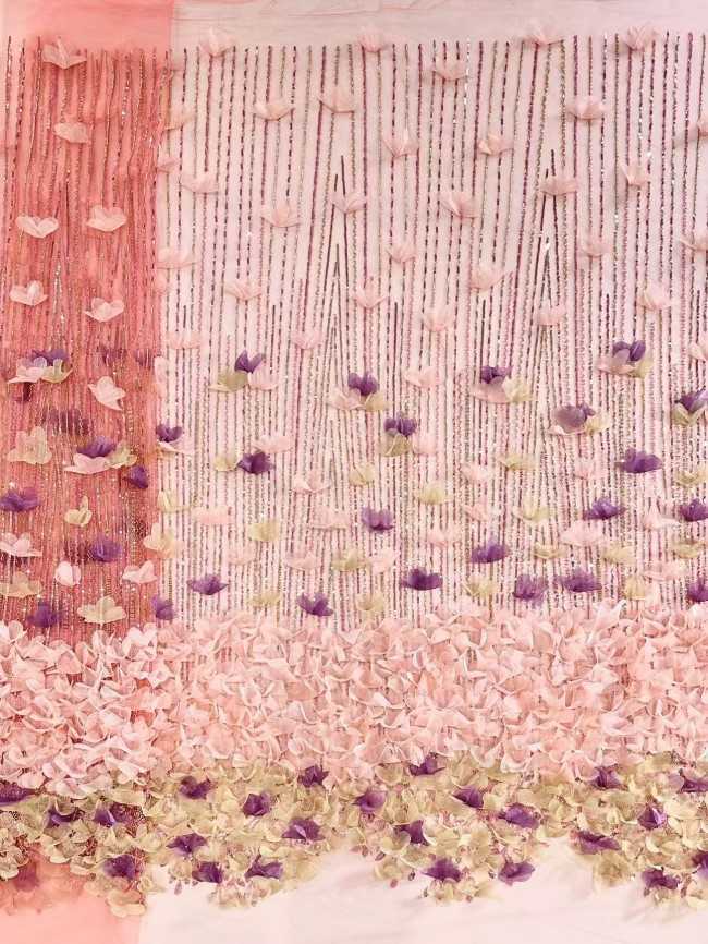 5 Yards Multi-Color Sequined Beaded Embroidered Lace Material Fabric HN076