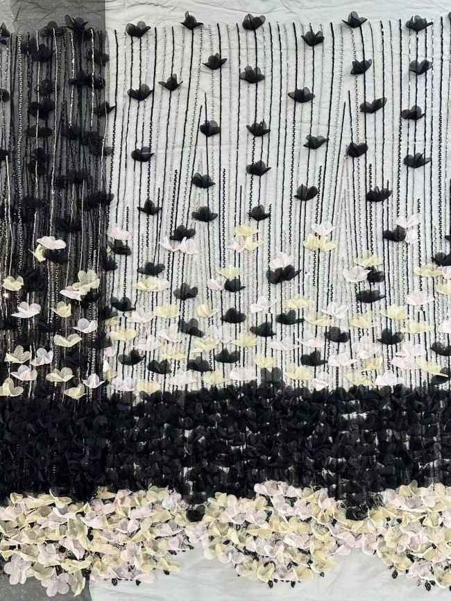 5 Yards Multi-Color Sequined Beaded Embroidered Lace Material Fabric HN076