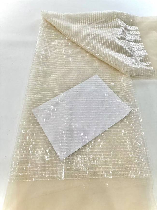 5 Yards Multi-Color Sequined Beaded Embroidered Lace Material Fabric HN078
