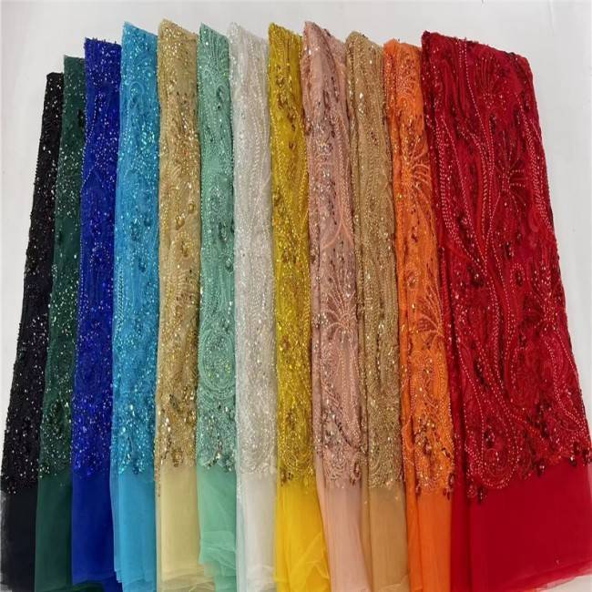 5 Yards Multi-Color Sequined Beaded Embroidered Lace Material Fabric JLT129