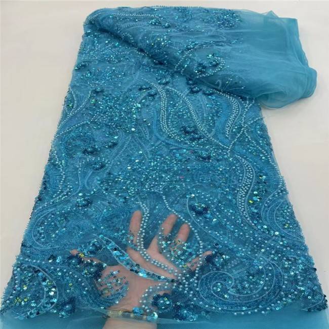 5 Yards Multi-Color Sequined Beaded Embroidered Lace Material Fabric JLT129