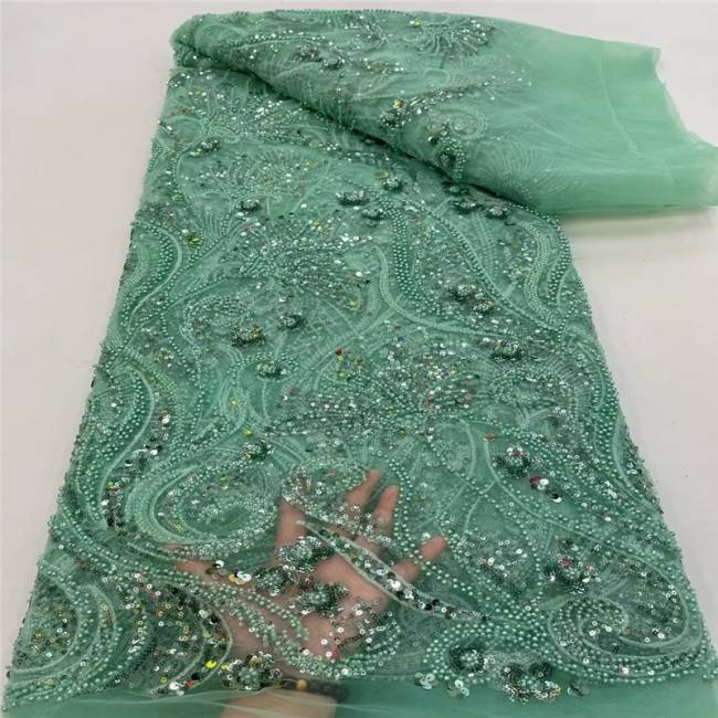 5 Yards Multi-Color Sequined Beaded Embroidered Lace Material Fabric JLT129