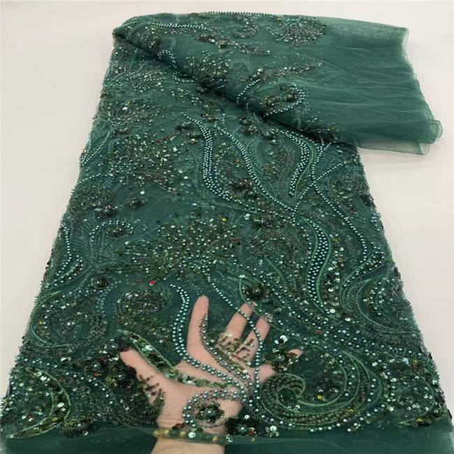 5 Yards Multi-Color Sequined Beaded Embroidered Lace Material Fabric JLT129