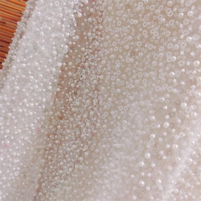 2 Pieces 1 Yard White Sequined Beaded Embroidered Bridal Lace Applique Material JZQ006