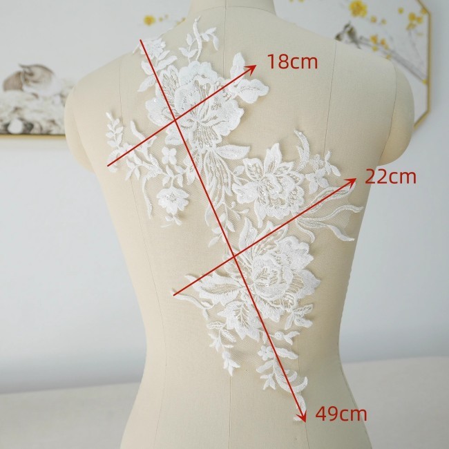 2 Pieces 1 Yard White Sequined Beaded Embroidered Bridal Lace Applique Material JZQ012