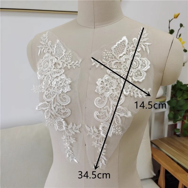 2 Pieces 1 Yard White Sequined Beaded Embroidered Bridal Lace Applique Material JZQ013