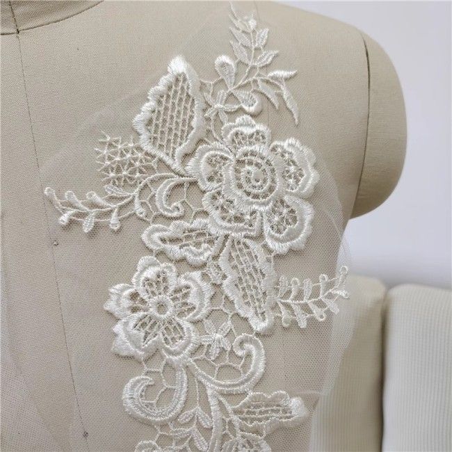2 Pieces 1 Yard White Sequined Beaded Embroidered Bridal Lace Applique Material JZQ013