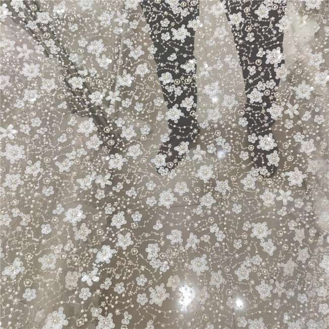 2 Pieces 1 Yard White Sequined Beaded Embroidered Bridal Lace Applique Material JZQ016