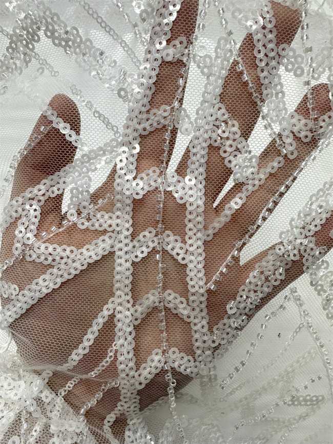 5 Yards Multi-Color Sequined Beaded Embroidered Lace Material Fabric PFS012