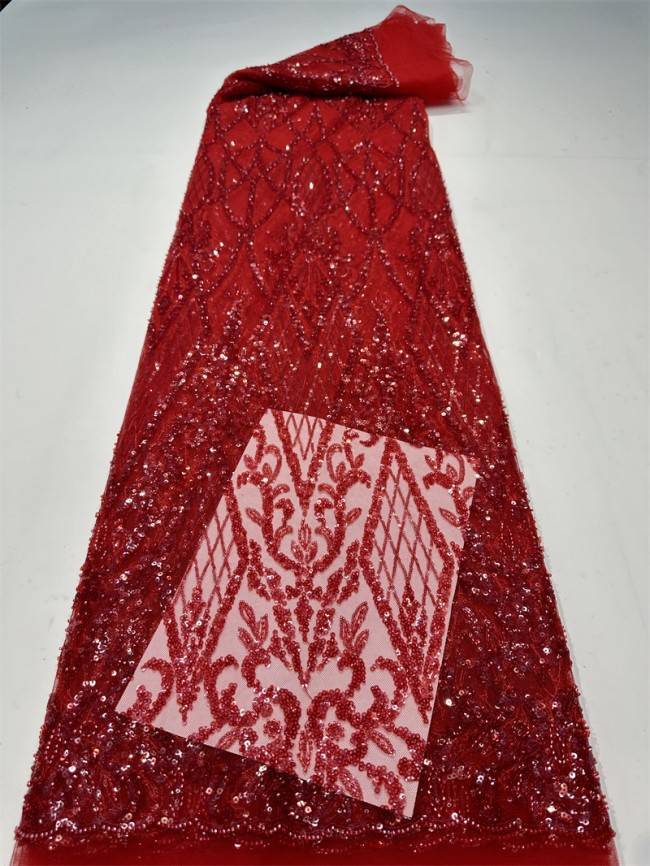 5 Yards Multi-Color Sequined Beaded Embroidered Lace Material Fabric PFS013