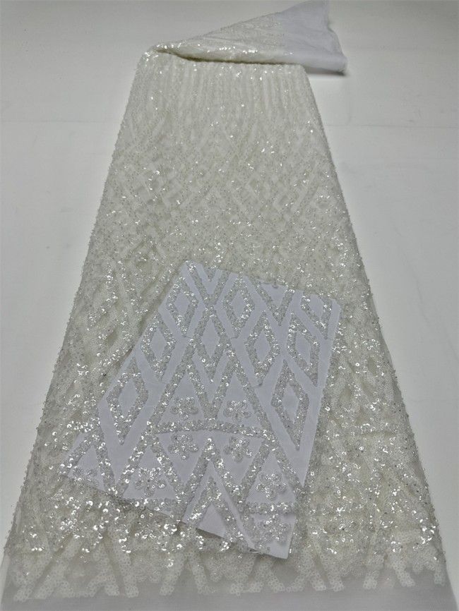 5 Yards Multi-Color Sequined Beaded Embroidered Lace Material Fabric PFS019