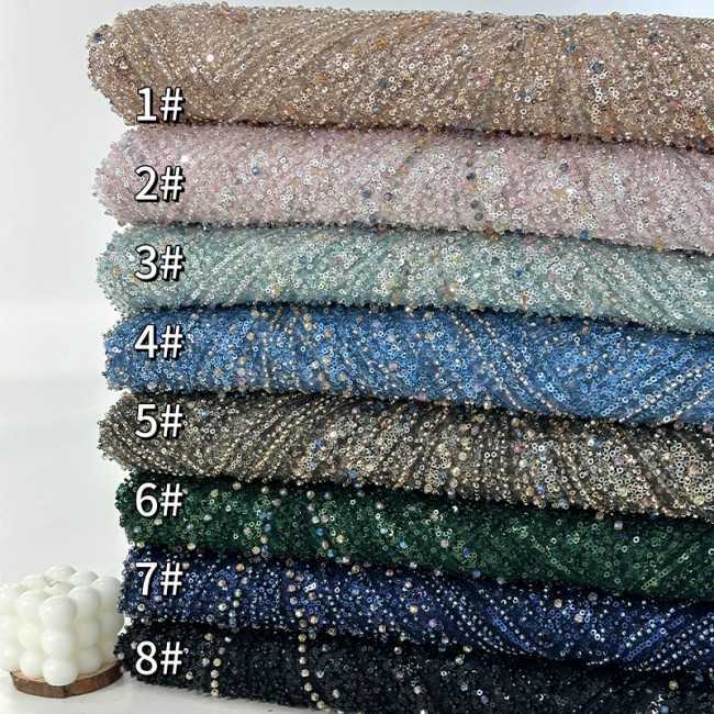 5 Yards Multi-Color Sequined Beaded Embroidered Lace Material Fabric PFS027