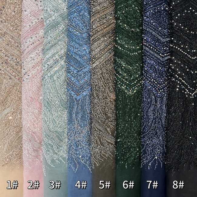 5 Yards Multi-Color Sequined Beaded Embroidered Lace Material Fabric PFS027