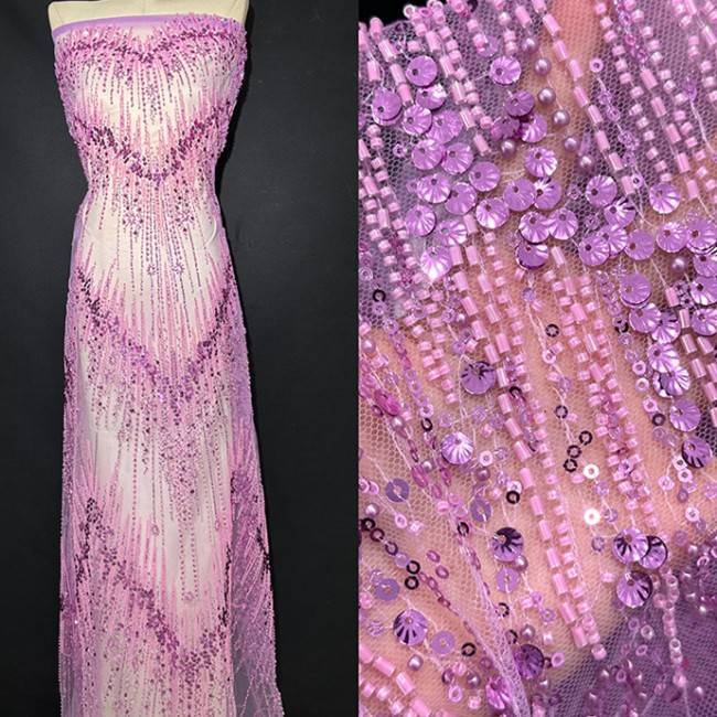 5 Yards Multi-Color Sequined Beaded Embroidered Lace Material Fabric PFS028