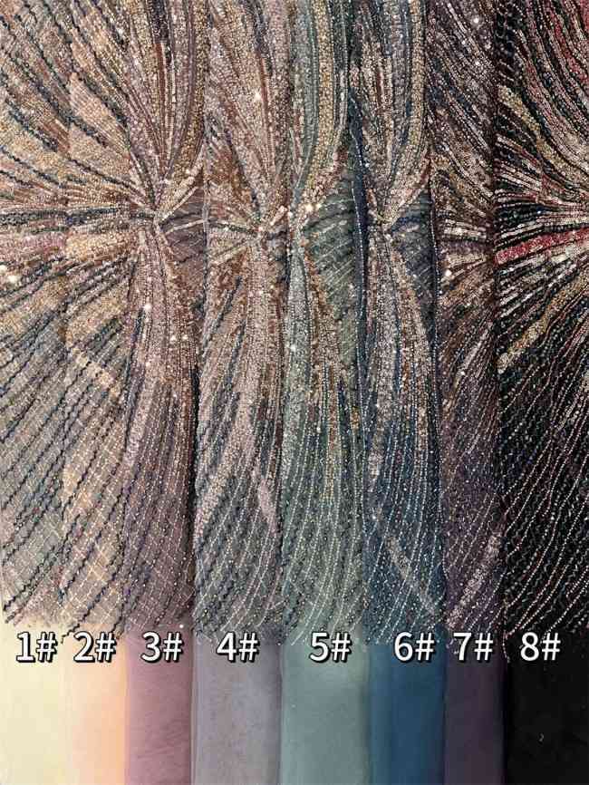 5 Yards Multi-Color Sequined Beaded Embroidered Lace Material Fabric PFS029
