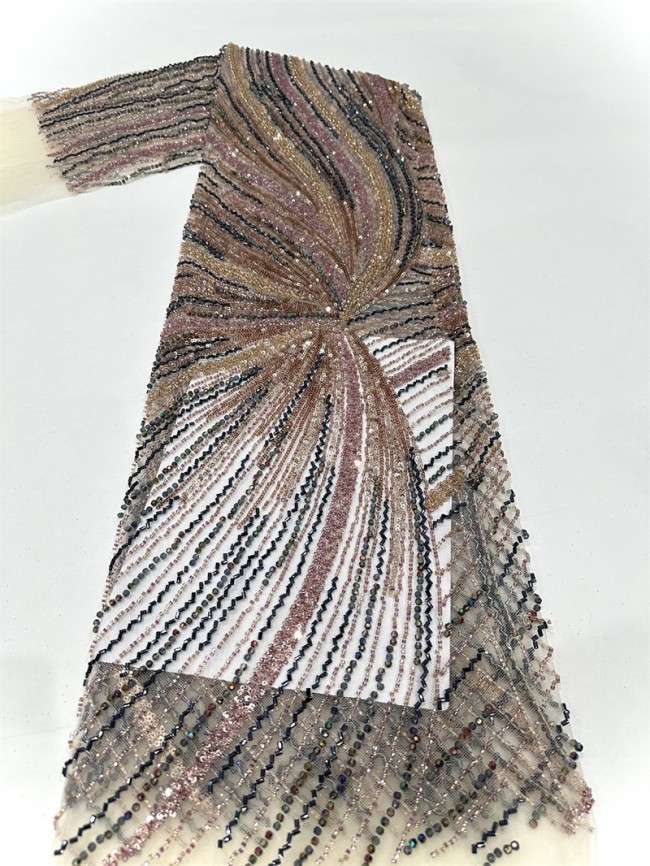 5 Yards Multi-Color Sequined Beaded Embroidered Lace Material Fabric PFS029
