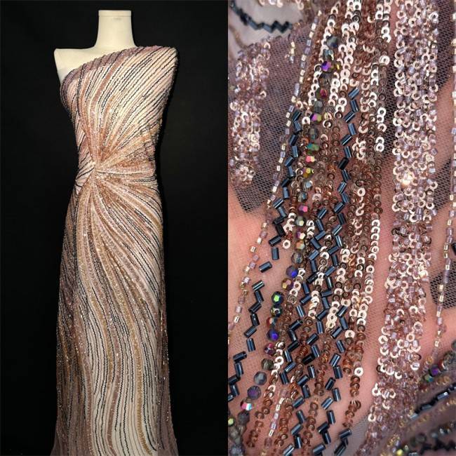 5 Yards Multi-Color Sequined Beaded Embroidered Lace Material Fabric PFS029