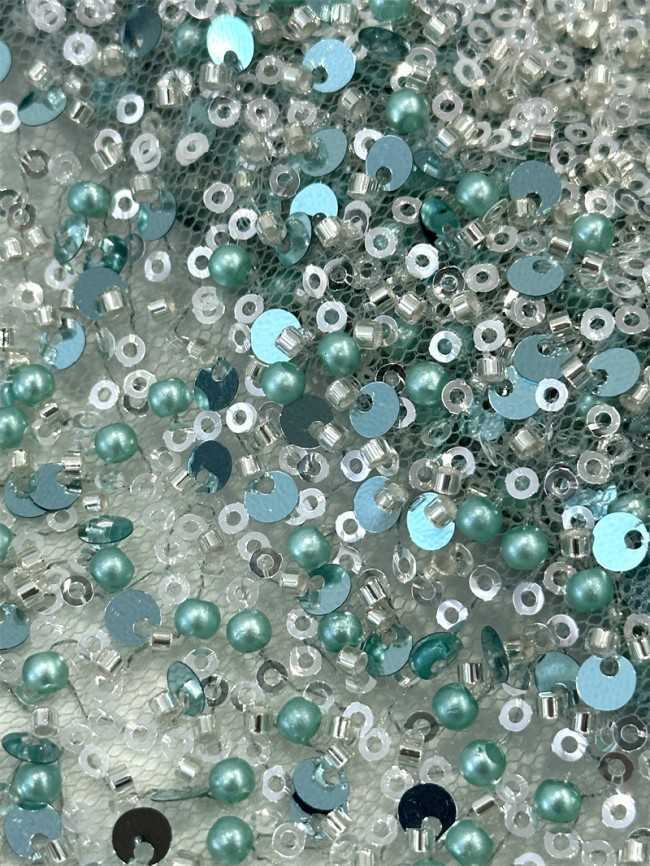 5 Yards Multi-Color Sequined Beaded Embroidered Lace Material Fabric PFS037