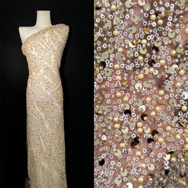 5 Yards Multi-Color Sequined Beaded Embroidered Lace Material Fabric PFS037