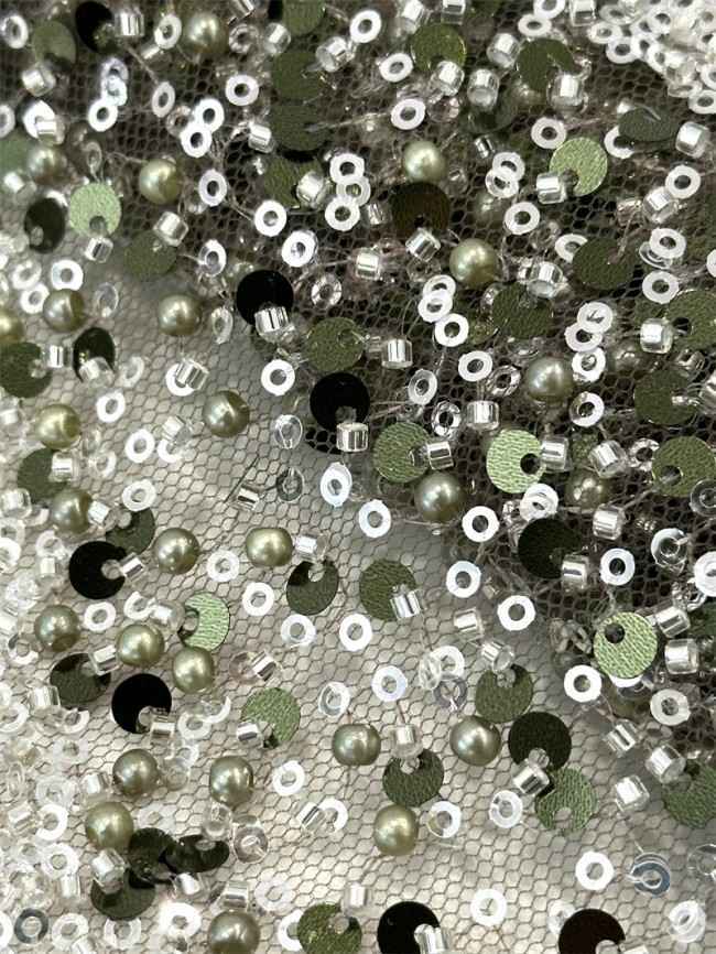 5 Yards Multi-Color Sequined Beaded Embroidered Lace Material Fabric PFS040