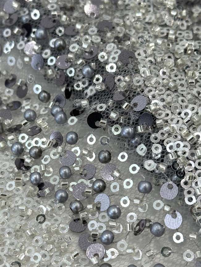 5 Yards Multi-Color Sequined Beaded Embroidered Lace Material Fabric PFS040