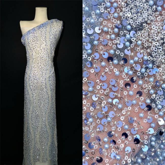 5 Yards Multi-Color Sequined Beaded Embroidered Lace Material Fabric PFS040