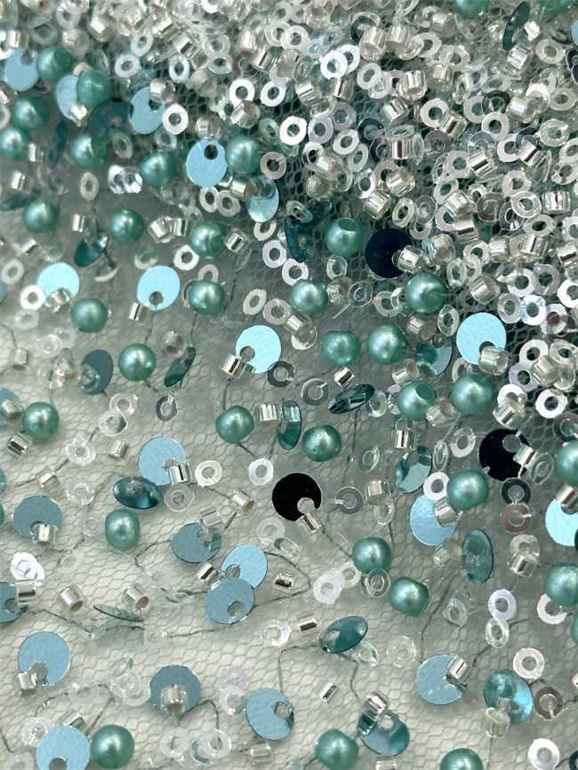 5 Yards Multi-Color Sequined Beaded Embroidered Lace Material Fabric PFS040