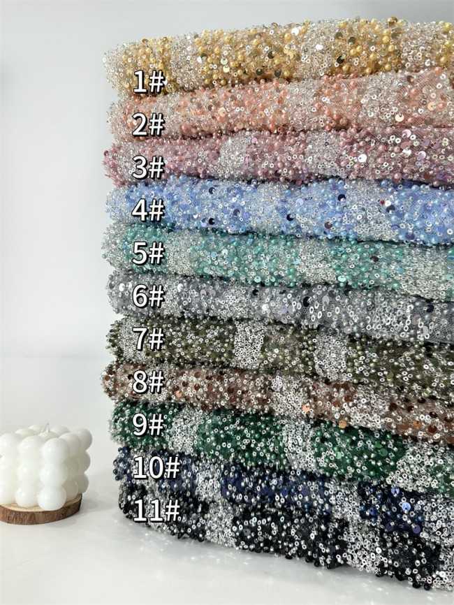 5 Yards Multi-Color Sequined Beaded Embroidered Lace Material Fabric PFS040