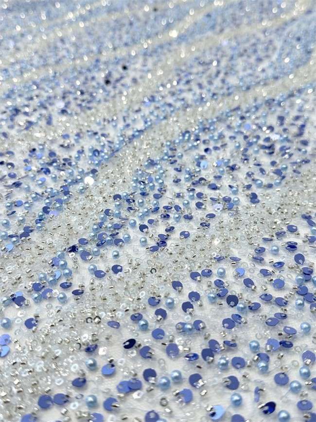 5 Yards Multi-Color Sequined Beaded Embroidered Lace Material Fabric PFS040