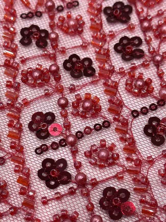 5 Yards Multi-Color Sequined Beaded Embroidered Lace Material Fabric PFS044