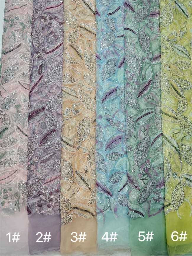 5 Yards Multi-Color Sequined Beaded Embroidered Lace Material Fabric PFS045