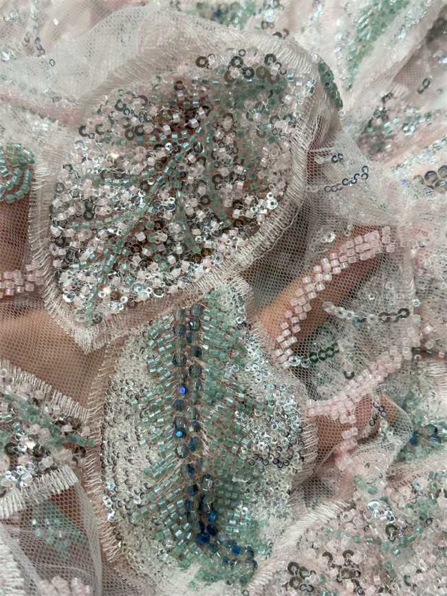 5 Yards Multi-Color Sequined Beaded Embroidered Lace Material Fabric PFS045